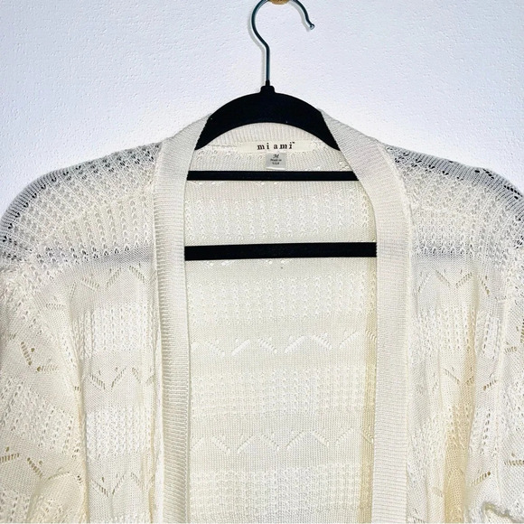 Francesca’s Miami Cream Open Front Pointelle Knit Duster Cardigan Medium Women’s - Picture 2 of 11